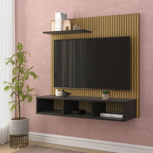 Imagem de Painel Sala Tv Smart 32 Polegadas Gold Ripado com Nichos