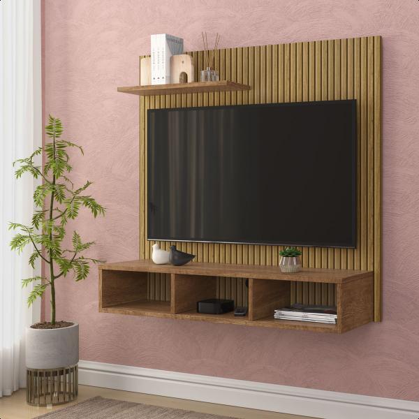 Imagem de Painel Sala Tv Smart 32 Polegadas Gold Ripado com Nichos