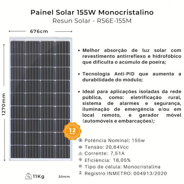 Imagem de Painel Solar 155W Monocristalino Resun Solar - RS6E-155M