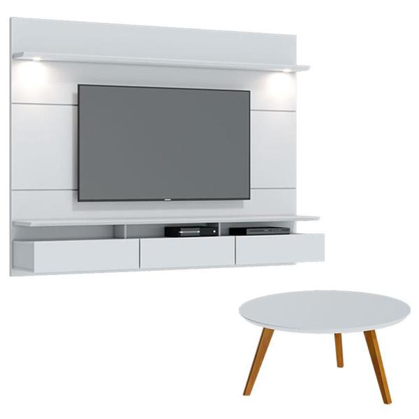 Imagem de Painel Suspenso Decore 1.8 com mesa de centro Classic Redonda Branco Acetinado - Imcal