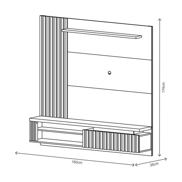 Imagem de Painel Suspenso Moderno 1.80m para TVs Até 65 Polegadas com Porta - Muller Wood Ripado - Off White/Cumaru