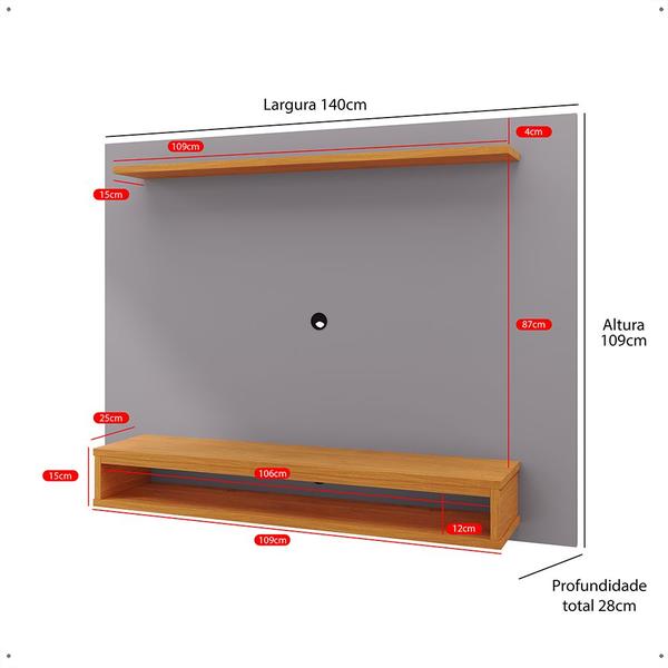 Imagem de Painel Suspenso Nairóbi Prateleira Superior Nicho Tv 48 Polegadas Sala Estar Quarto-Cinza/Cinamomo