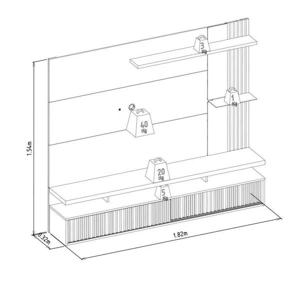 Imagem de Painel Suspenso para TV até 60 Pol. 2 Portas Ripadas Cherry L06 Carvalho/Off White - Mpozenato