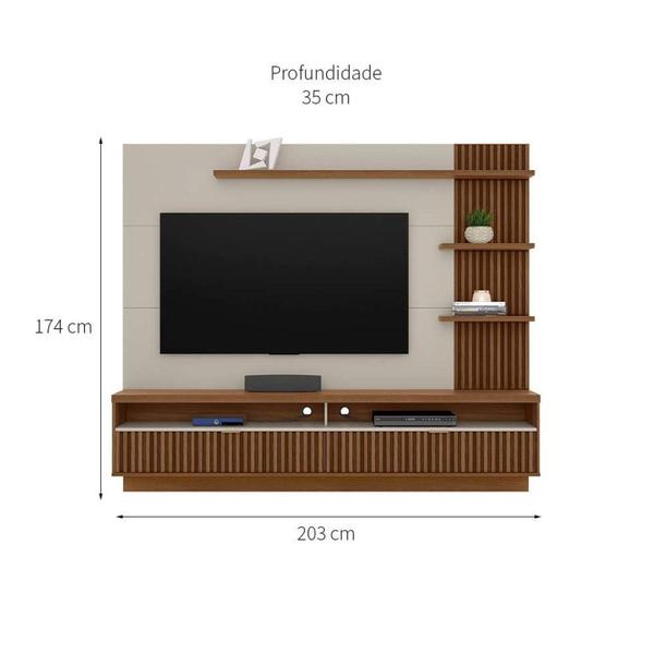 Imagem de Painel Suspenso para TV até 65 Pol. 2 Portas Ripadas Aruna L06 Freijó/Off White - Mpozenato