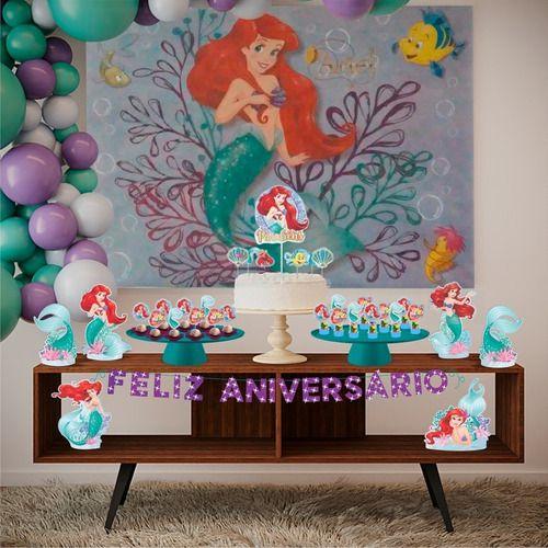 Imagem de Painel TNT grande Decoração Festa Ariel  pequena sereia