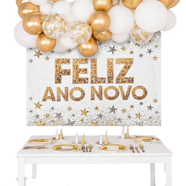 Imagem de Painel TNT Réveillon Feliz Ano Novo Fundo Branco 1,40x1,03m