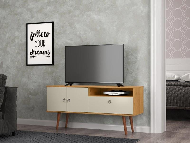 Imagem de Painel TOP Estilo Retrô Para TV Até 55'' Polegadas Cor Cinamomo / Off White