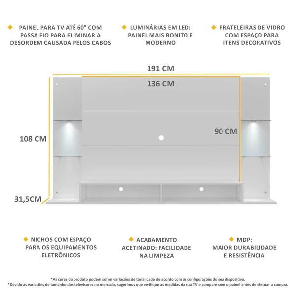 Imagem de Painel TV 60" com 2 Leds e Prateleiras de Vidro Vegas Multimóveis Branco