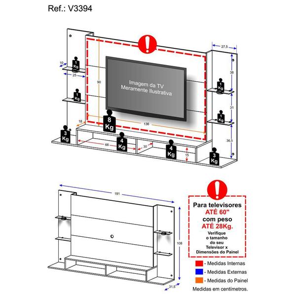 Imagem de Painel TV 60" com 2 Leds Vegas Multimóveis V3394