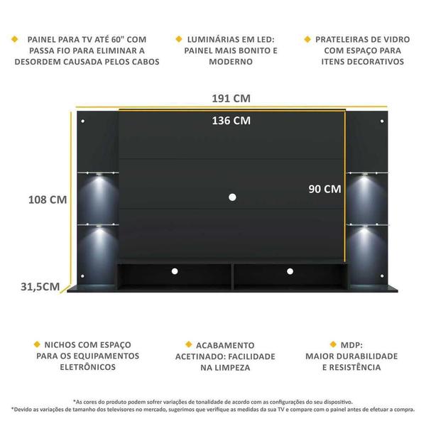 Imagem de Painel TV 60" com 4 Leds e Prateleiras de Vidro Vegas Multimóveis Preto