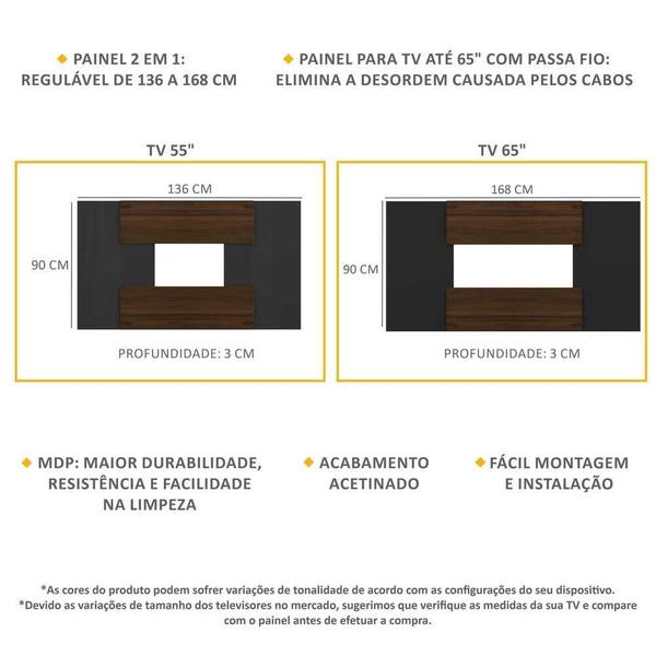 Imagem de Painel TV 65" 2 em 1 Malta Multimóveis Preto/Madeirado