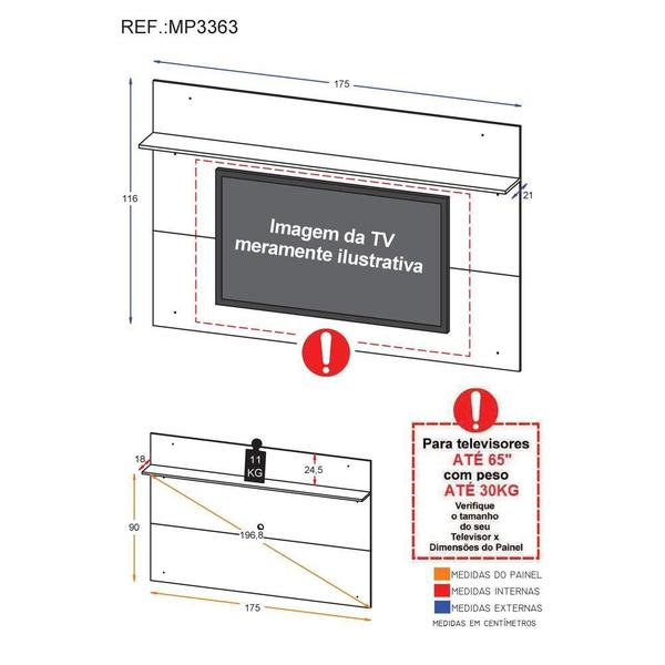 Imagem de Painel TV 65" c/ Prateleira Amsterdã Plus Multimóveis Branco/Preto