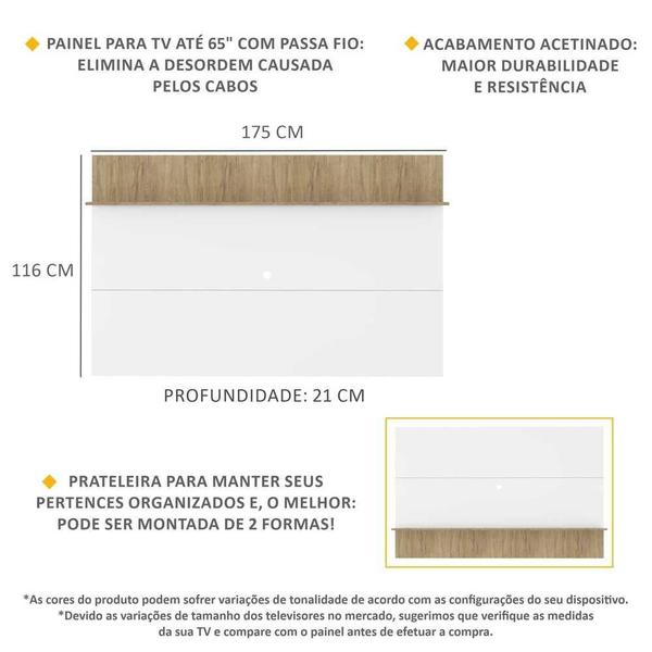 Imagem de Painel TV 65" c/ Prateleira Amsterdã Plus Multimóveis Branco/Rustic