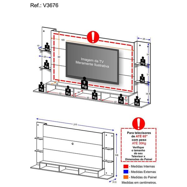 Imagem de Painel TV 65" com 4 Leds Vegas Premium Multimóveis V3676