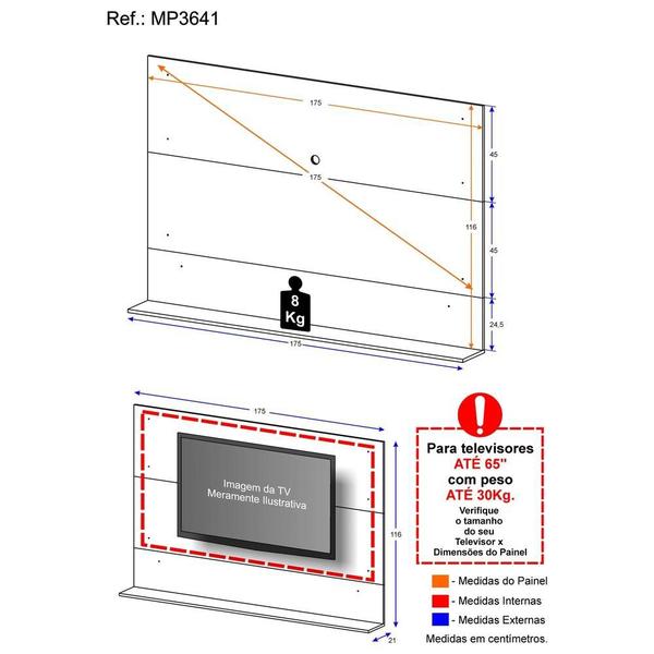 Imagem de Painel TV 65" com Prateleira Amsterdã Up Multimóveis Branco/Rustic