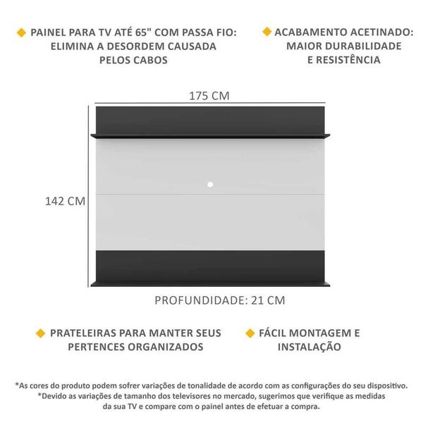 Imagem de Painel TV 65" com Prateleiras Amsterdã Classic Multimóveis Branco/Preto