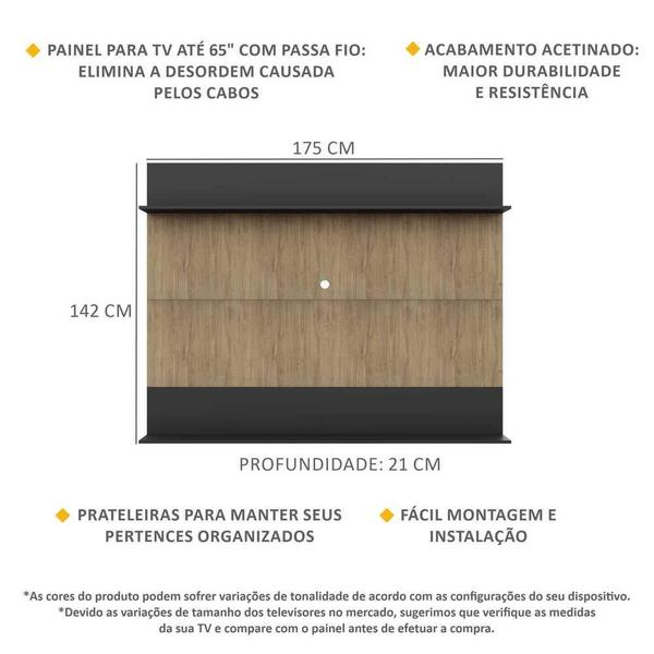 Imagem de Painel TV 65" com Prateleiras Amsterdã Classic Multimóveis Rustic/Preto