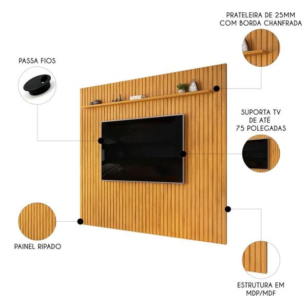 Imagem de Painel TV 75 Pol 275cm Suspenso Ripado Noah D04 Cedro - Mpozenato