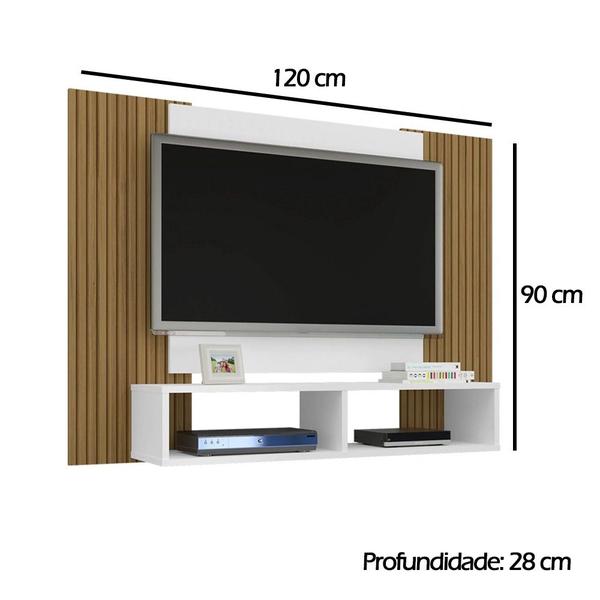 Imagem de Painel TV até 48" Polegadas 2 Nichos Navi Móveis Bechara Canela Ripado/Branco 90x120x28