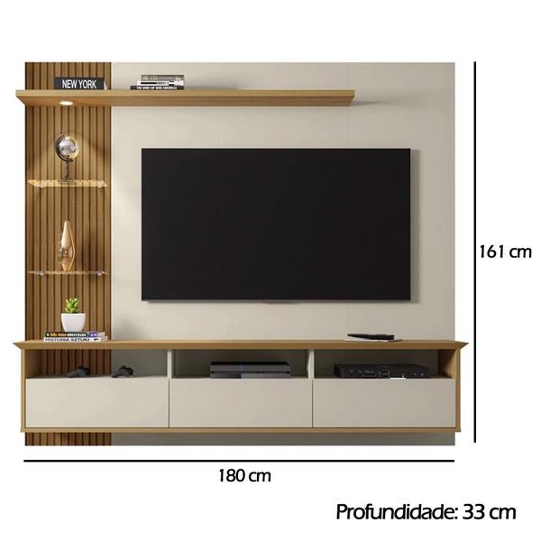 Imagem de Painel TV até 60" Polegadas 3 Portas 2 Nichos Off White/Canela Trend Móveis Bechara 161x180x33