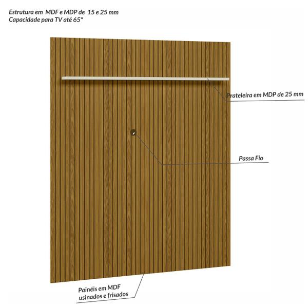 Imagem de Painel Uno Ripado P/Tvs até 65 Polegadas C/Prateleira 160cm Cedro/Off White - Olivar Móveis