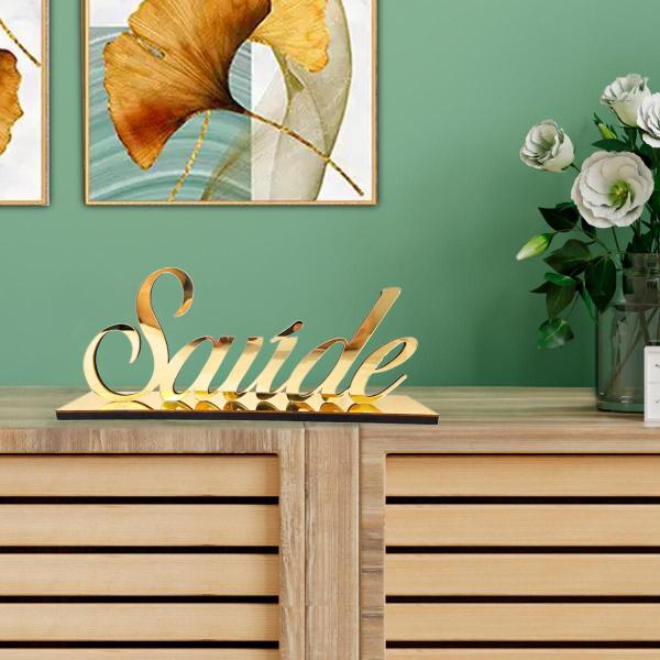 Imagem de Palavra Decorativa com Base - Saúde Dourado - Enfeite para Sala Rack