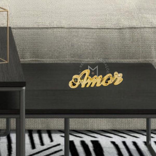 Imagem de Palavra Decorativa em Cerâmica - Amor Dourado - Enfeite Decorativo de Mesa para Sala Rack