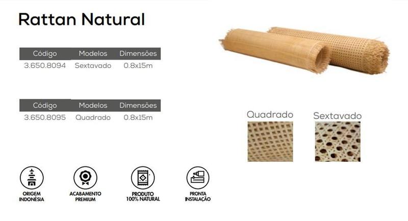 Imagem de Palha Natural Rattan Real Da Indonésia Sextavada 80Cm X 1 Mt