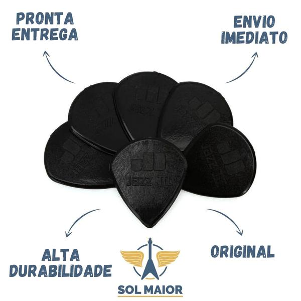 Imagem de Palheta Dunlop Jazz Iii 3 Preta - Pacote 6 Unidades