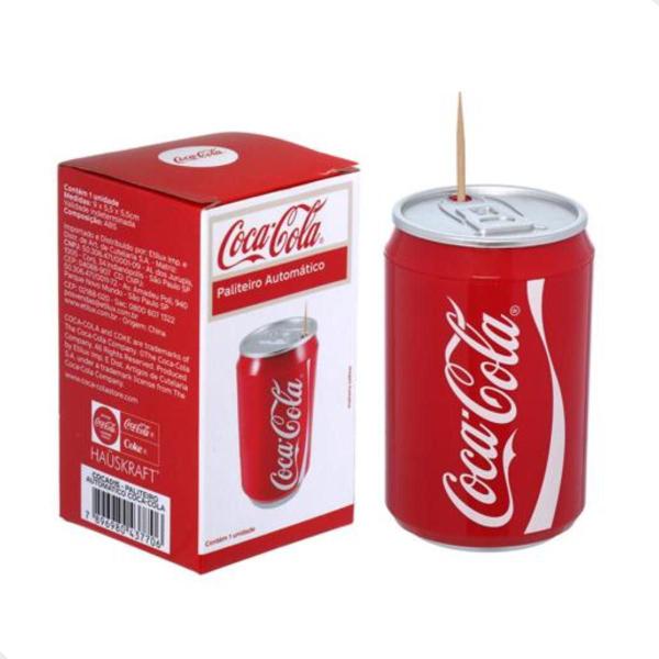 Paliteiro Lata Automático Coca-Cola Vermelho 5,5x5,5x9cm ABS - Hauskraft Imagem de Paliteiro Lata Automático Coca-Cola Vermelho 5,5x5,5x9cm ABS