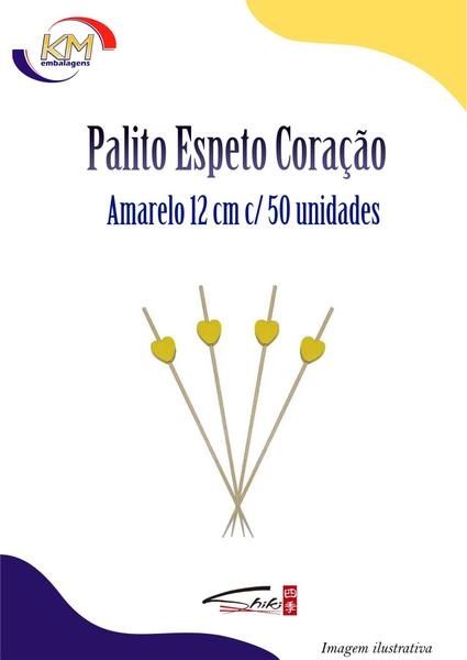 Imagem de Palito Espeto de Bambu Coração Amarelo 12 cm c/50 unid. - Shiki - petisco, frutas, aperitivos (3050)