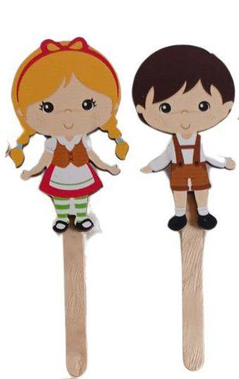 Imagem de Palitoches Personagens João e Maria Bonecos em MDF Fantoche Educativo Teatro