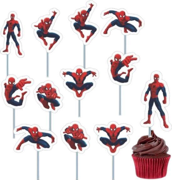 Imagem de Palitos Decorados Para Bolos e Doces Homem Aranha - 12 unid