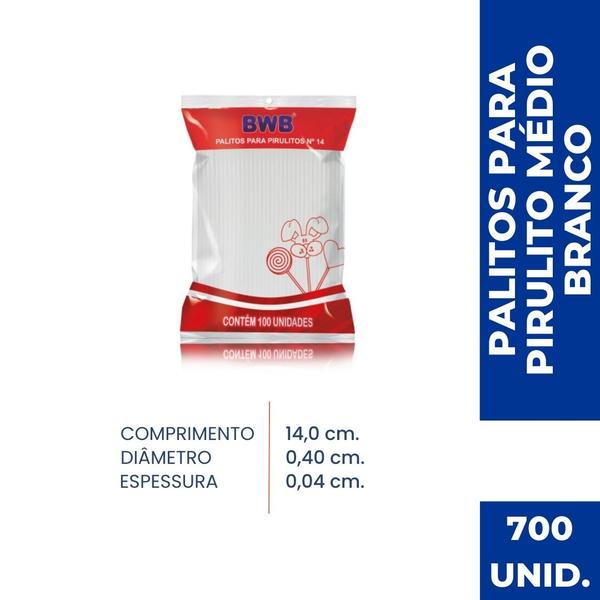 Imagem de Palitos Para Pirulito BWB Médio Branco N 14 Cm C/ 4000 Un Bwb