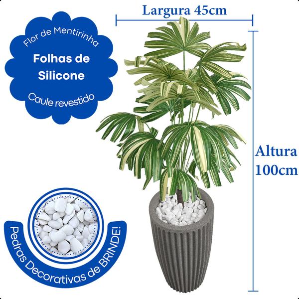 Palmeira Rafia Variegata Artificial Vaso Grande Decoração - Flor de Mentirinha Imagem de Palmeira Rafia Variegata Artificial Vaso Grande Decoração