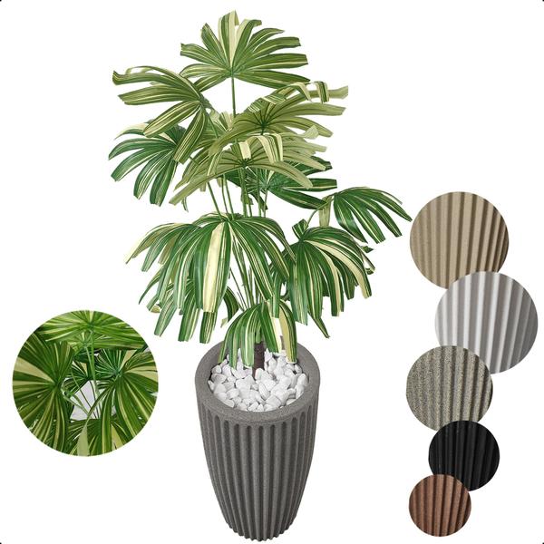 Palmeira Rafia Variegata Artificial Vaso Grande Decoração - Flor de Mentirinha Imagem de Palmeira Rafia Variegata Artificial Vaso Grande Decoração