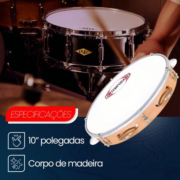 Imagem de Pandeiro 10" Contemporânea Corpo Madeira Pele Nylon Light