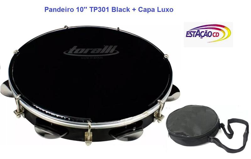 Imagem de Pandeiro 10 Injetado Pele Leitosa Preta TP 301  + Bag Luxo