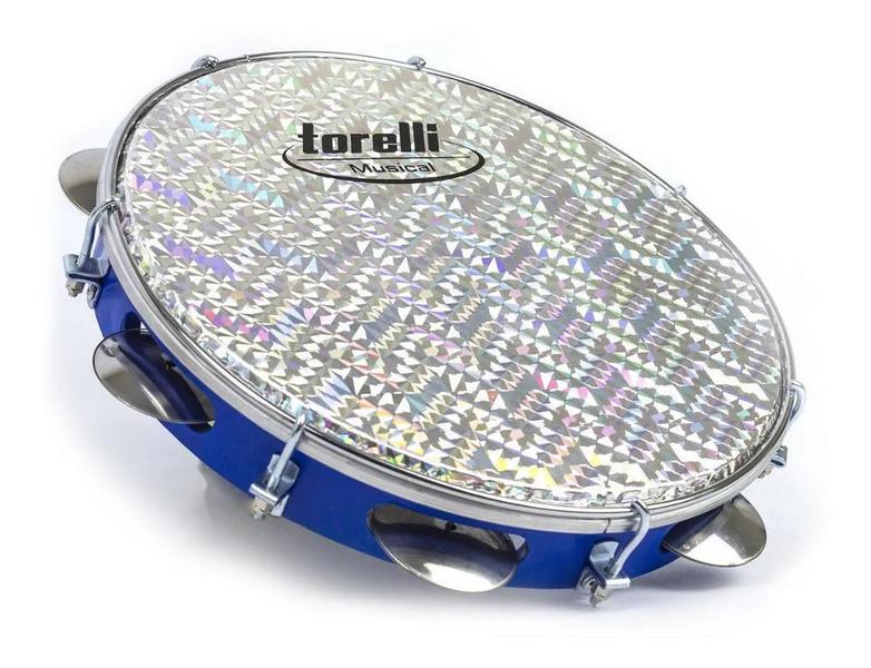 Imagem de Pandeiro Iniciante Torelli Tp308 Abs Azul Pele Holográfica