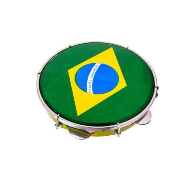 Imagem de Pandeiro Luen 10 Profissional Pele Bandeira Aro ABS 6 Afinações