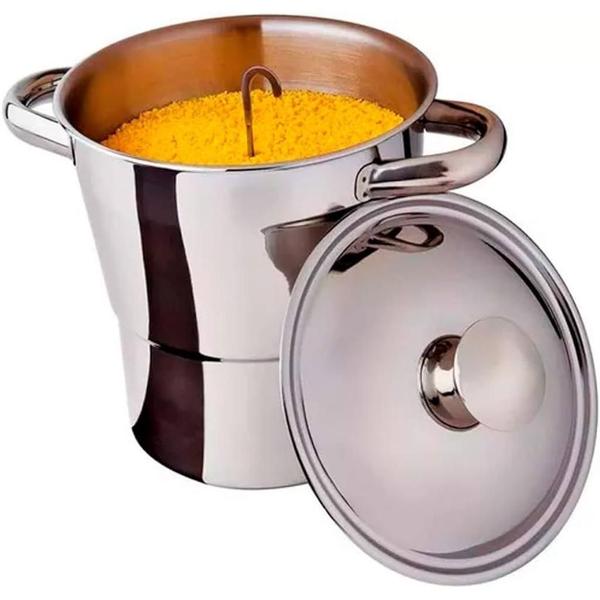 Imagem de Panela a Vapor Cuscuzeira N 16 Aço Inox Para Cuscuz Nordestino Resistente Reforçada Cuscuzeiro Inquebrável Útil Bazar