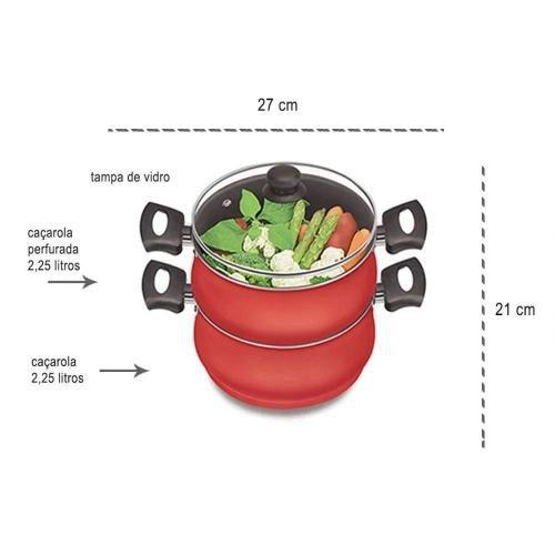 Imagem de Panela Al Vapore Legumeira Cozimento Vapor Caçarola Tampa de Vidro