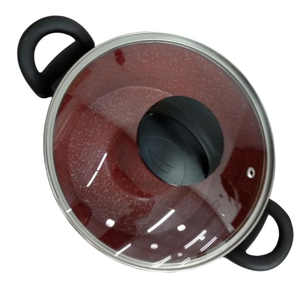 Panela Antiaderente Vermelho e Preto 3x1 Espagueteira Pudim Cuscuz Vapor Top - RL Imagem de Panela Antiaderente Vermelho e Preto 3x1 Espagueteira Pudim Cuscuz Vapor Top
