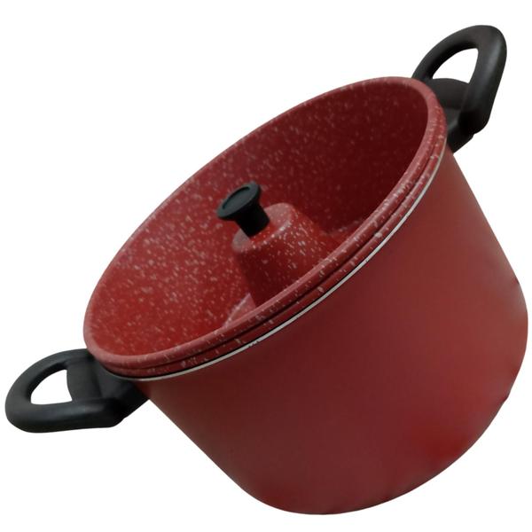 Panela Antiaderente Vermelho e Preto 3x1 Espagueteira Pudim Cuscuz Vapor Top - RL Imagem de Panela Antiaderente Vermelho e Preto 3x1 Espagueteira Pudim Cuscuz Vapor Top
