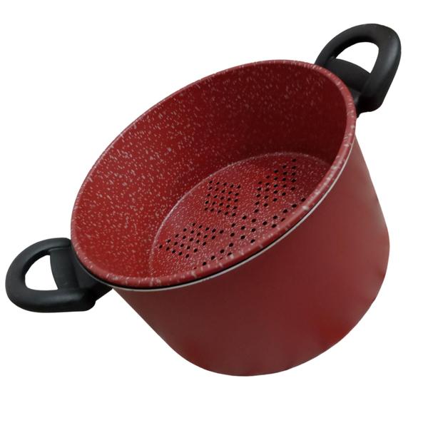 Panela Antiaderente Vermelho e Preto 3x1 Espagueteira Pudim Cuscuz Vapor Top - RL Imagem de Panela Antiaderente Vermelho e Preto 3x1 Espagueteira Pudim Cuscuz Vapor Top