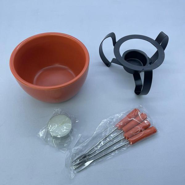 Panela Aparelho Fondue Chocolate Kit 7 Pcs Cerâmica Com Vela - Fullfit Imagem de Panela Aparelho Fondue Chocolate Kit 7 Pcs Cerâmica Com Vela