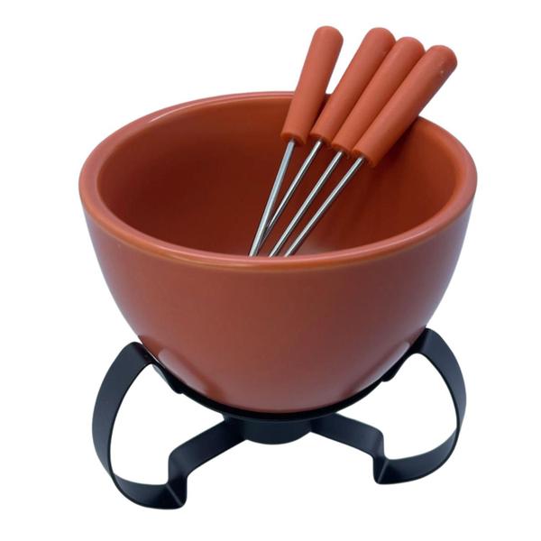Panela Aparelho Fondue Chocolate Kit 7 Pcs Cerâmica Com Vela - Fullfit Imagem de Panela Aparelho Fondue Chocolate Kit 7 Pcs Cerâmica Com Vela