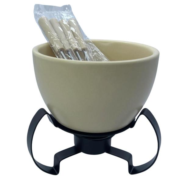 Imagem de Panela Aparelho Fondue Chocolate Kit 7 Pcs Cerâmica Com Vela