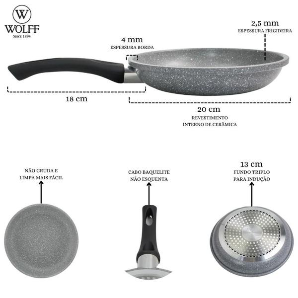 Panela Avulsa Indução Magnética Frigideira 20cm Com Tampa E Espátula Preta - Wolff Imagem de Panela Avulsa Indução Magnética Frigideira 20cm Com Tampa E Espátula Preta
