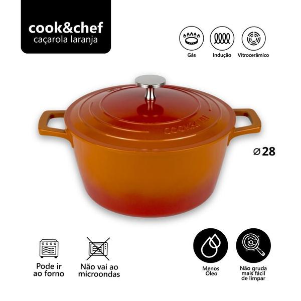 Imagem de Panela Caçarola 28cm Revestimento Cerâmica Antiaderente Fundo Indução Cook&Chef 6,9L Mimo Style Laranja